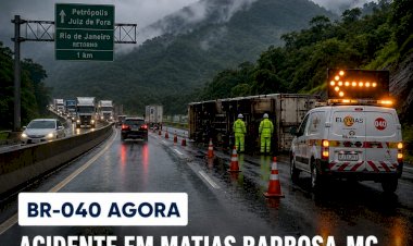 BR-040 agora | Acidente em Matias Barbosa-MG, retenções na baixada fluminense e chuva na serra de Petrópolis